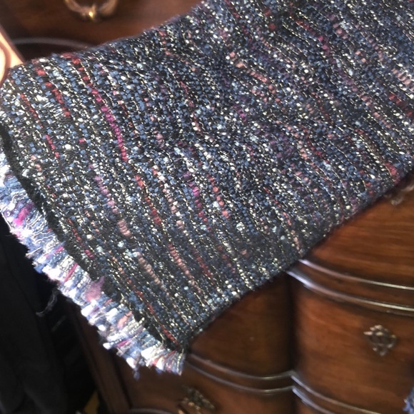 ZARA Woman navy multi tweed dress tunic frayed edges long sleeves - Picture 6 of 12